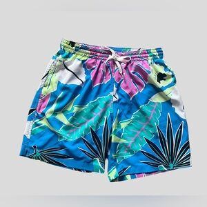 Chubbies Men’s 7” Swim Trunks Large Tropical Print Blue Pink Green